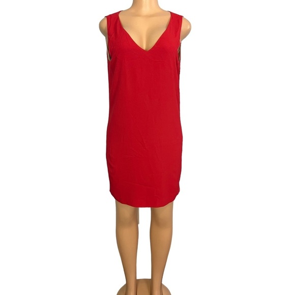 Theory Red V-neck Shift Dress - Picture 2 of 10